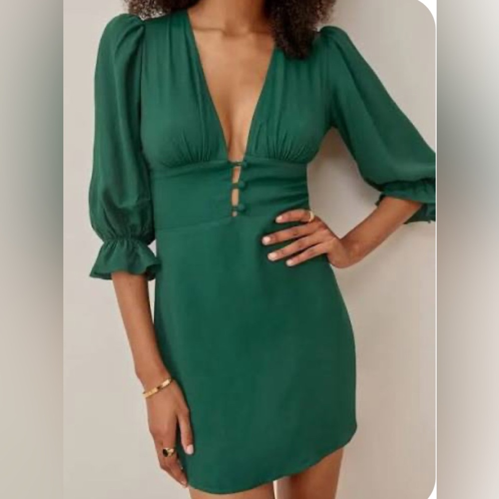 Reformation Green Linen Marina Dress